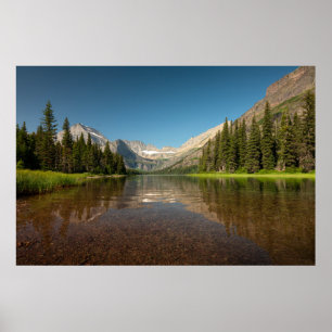 Sunset Mountain Reflection   Glacier National Park Poster