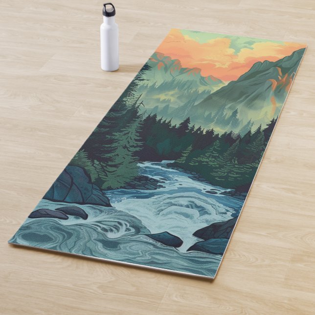 Sunset Mountain River Adventure Yoga Mat (In Situ)