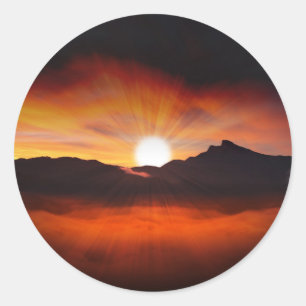 Sunset Mountain Silhouettes Nature Scenery Classic Round Sticker