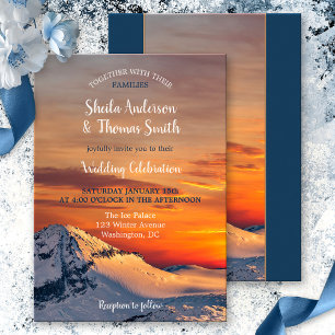 Sunset Mountain View Winter Wedding Invitation