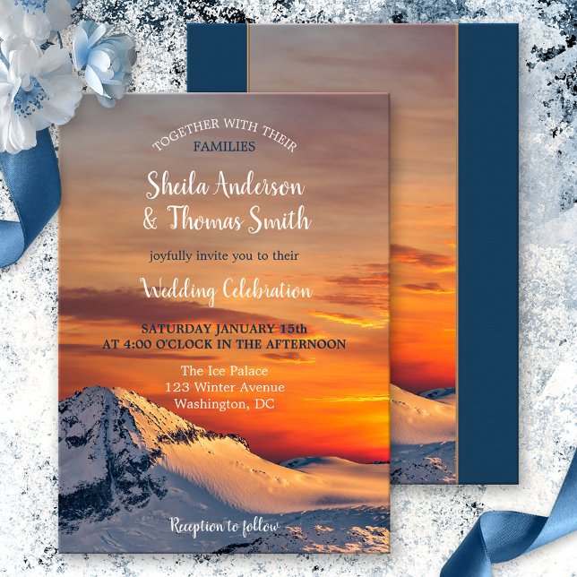 Sunset Mountain View Winter Wedding Invitation (Creator Uploaded)