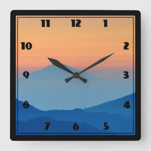 Sunset Mountains Abstract Landscape Square Wall Clock