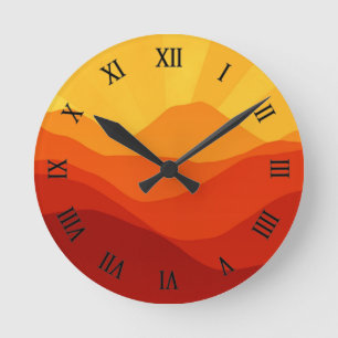 Sunset Mountains Banner Round Clock