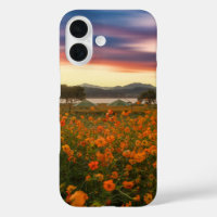 Sunset Mountains Orange Flowers