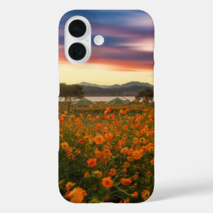 Sunset Mountains Orange Flowers iPhone 16 Case