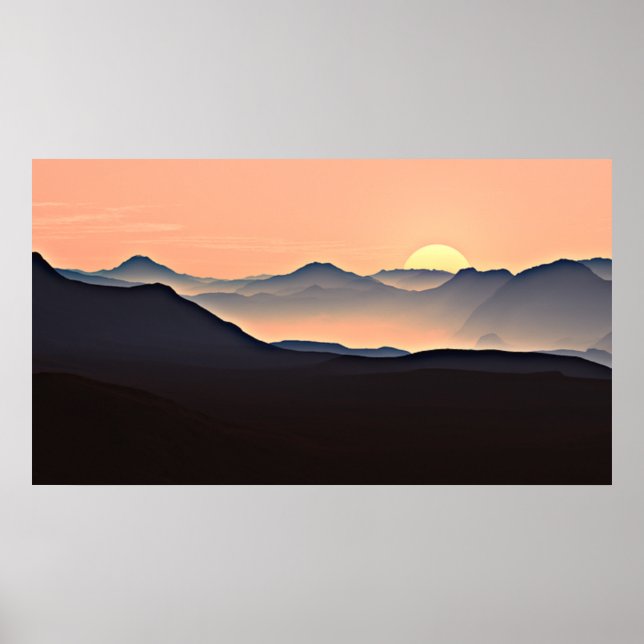 Sunset Mountains Silhouette Poster (Front)