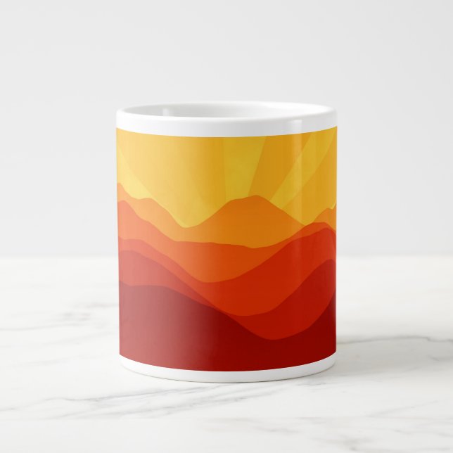 Sunset Mountains with Sunbeams Illustration -15662 Large Coffee Mug (Front)