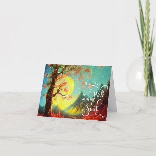 Sunset mountan bonsai It is well Card (Front)
