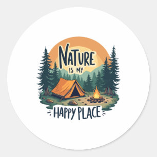 Sunset Nature Is My Happy Place Trip Camping Outdo Classic Round Sticker