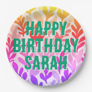 sunset nature leaf ombre Happy Birthday Paper Plate