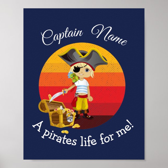 Sunset Nautical Blue Boy Party Pirate  Poster (Front)
