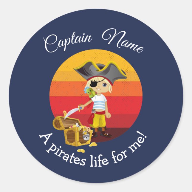 Sunset  Nautical Boy Party Pirate Classic Round Sticker (Front)