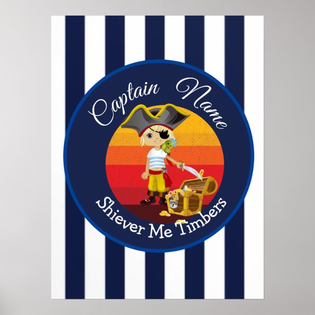 Sunset Nautical Stripes Boy Party Pirate Poster (Front)
