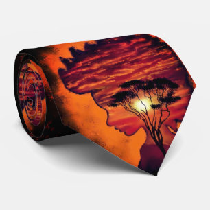 Sunset Night Neck Tie Fantasy Orange Black Colors