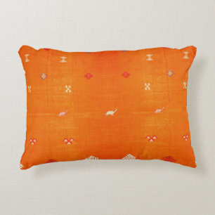 Sunset Oasis: Orange Heritage Boho Moroccan Decorative Cushion
