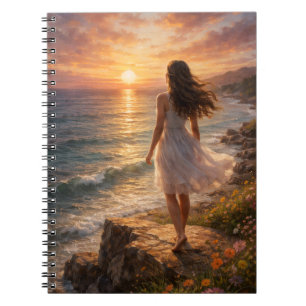 Sunset Ocean Aesthetic Spiral Photo Notebook