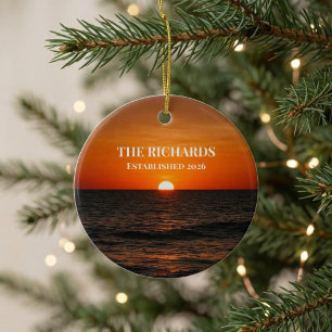 Sunset Ocean Custom Name Ceramic Ornament