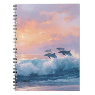 Sunset Ocean Dolphins Wave Notebook