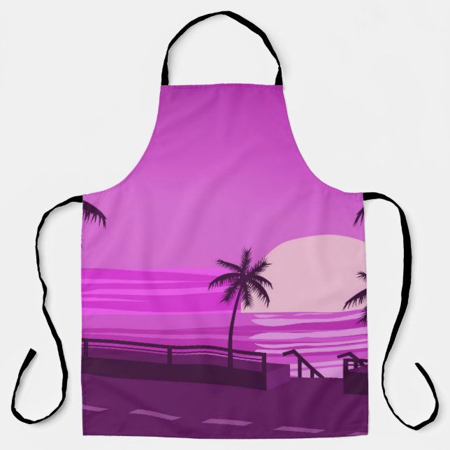 Sunset,  ocean,  evening,  palm trees sea shore,   apron (Front)