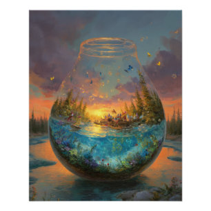 Sunset Ocean Fantasy in Glass Sphere Art Poster