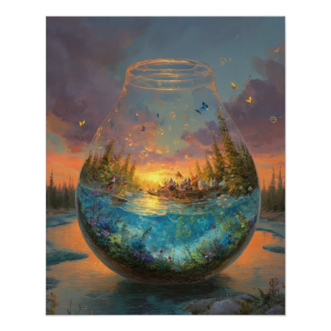 Sunset Ocean Fantasy in Glass Sphere Art Poster (Front)