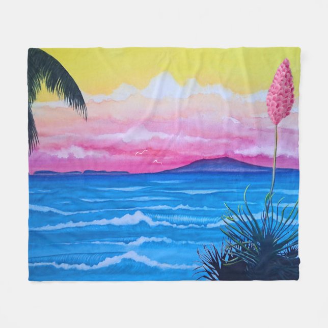 Sunset Ocean Fleece Blanket (Front (Horizontal))