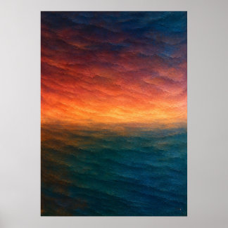 Sunset Ocean Horizon Abstract in Orange and Teal Poster