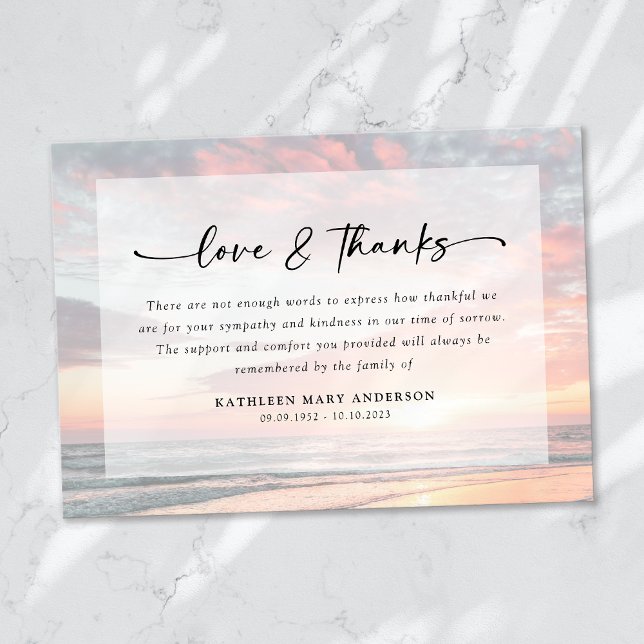 Sunset Ocean Love and Thanks Funeral Thank You Card (Creator Uploaded)