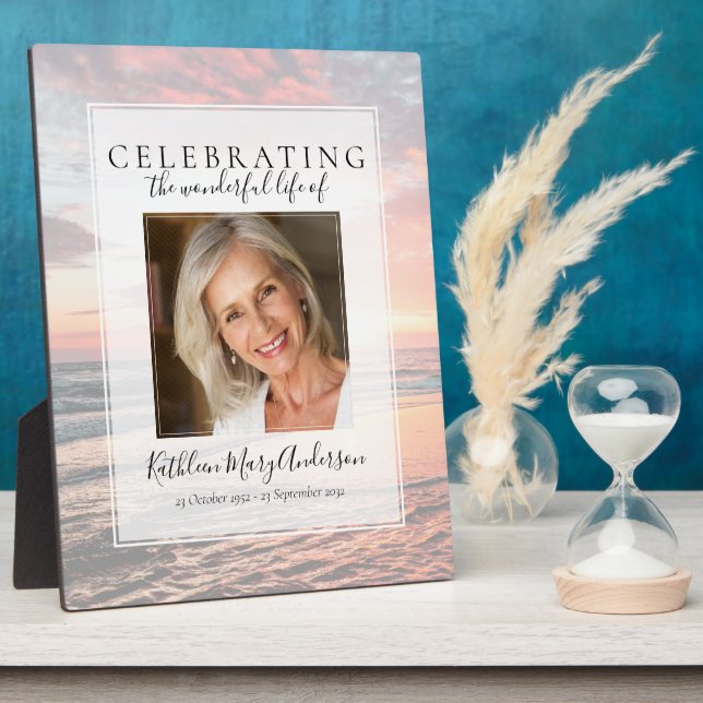 Sunset Ocean Memorial Photo Tribute Plaque (Side)