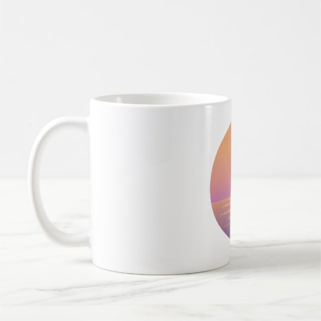 Sunset Ocean Minimalist Mug – Hand-Drawn Summer (Left)
