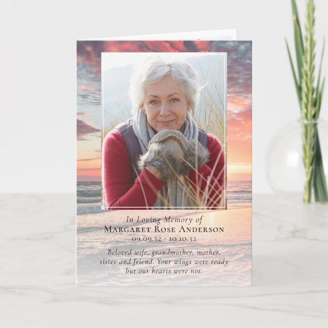  Sunset Ocean Obituary Tribute Memorial Card (Front)