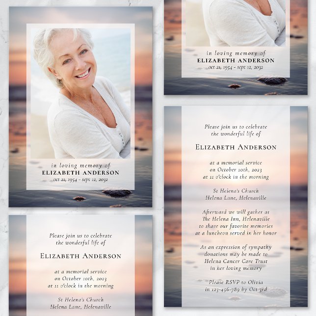 Sunset Ocean Photo Funeral  Invitation (Creator Uploaded)