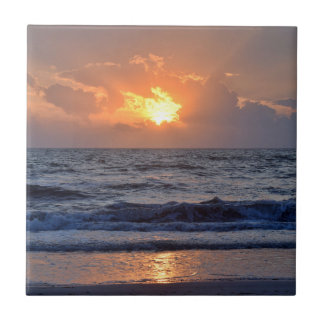 Sunset Ocean Sea Beach Orange Ceramic Tile