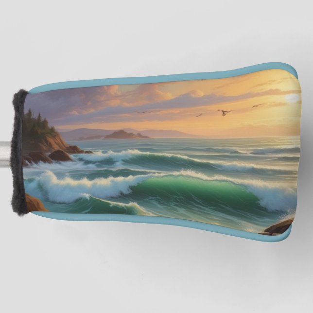 Sunset Ocean Seascape Painting Artwork Golf Head Cover (Front)