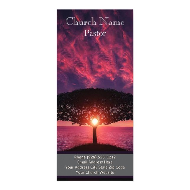 Sunset Ocean Tree Church Rack Card, Ministry Card (Front)