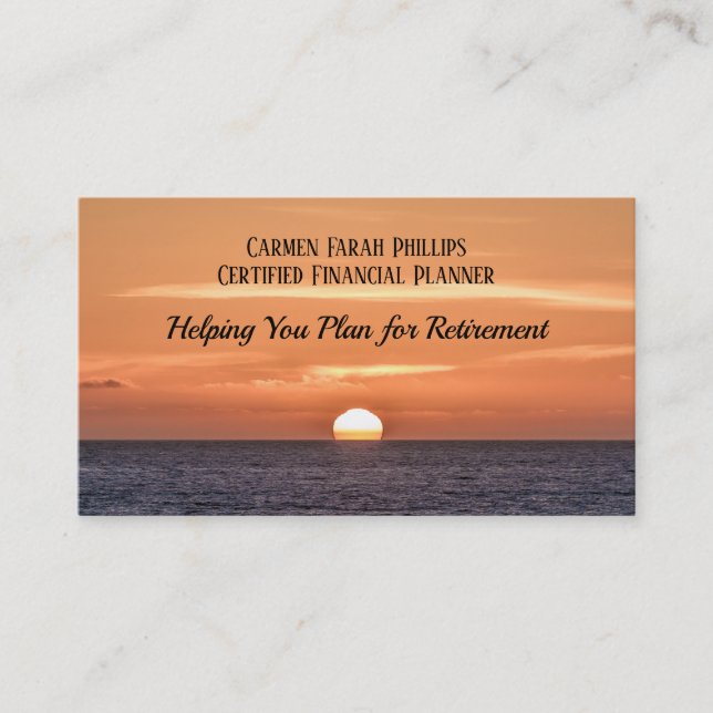Sunset Ocean Water Sun Orange Retirement Template Business Card (Front)