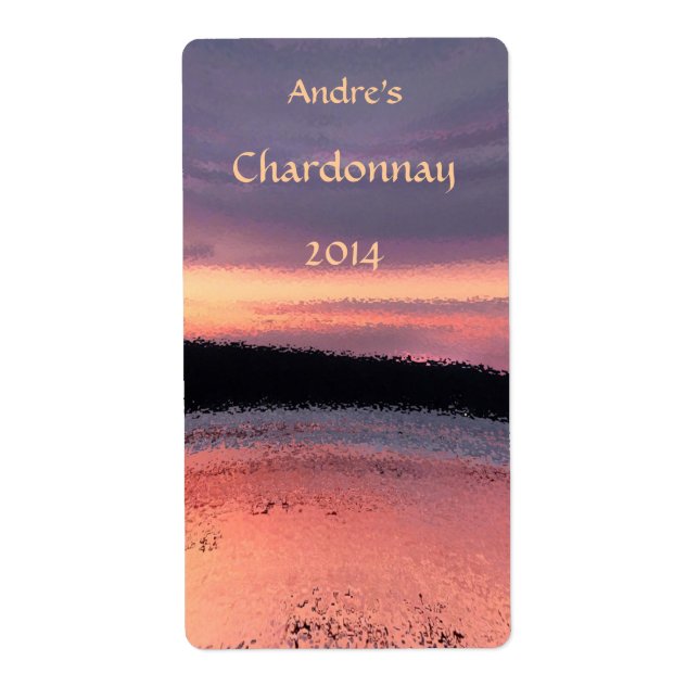 Sunset Ocean Wave Abstract Wine Label (Front)