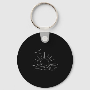 Sunset ocean waves minimal line art freedom design key ring