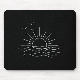 Sunset ocean waves minimal line art freedom design mouse pad