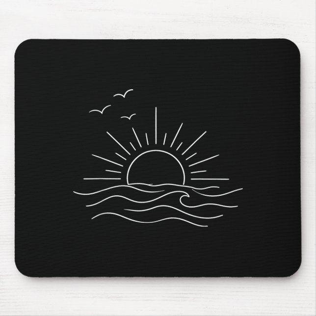Sunset ocean waves minimal line art freedom design mouse pad (Front)