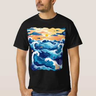 Sunset Ocean Waves T-Shirt – Artistic Sea and Sky 
