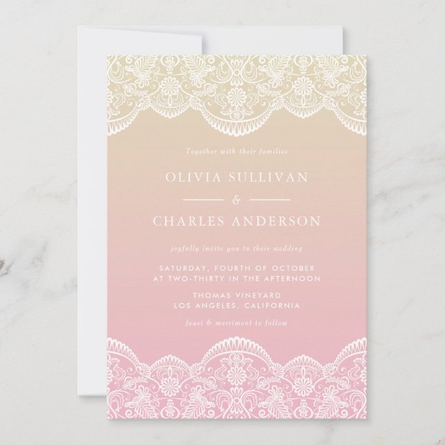 Sunset Ombre Lace Pattern Wedding Invitation (Front)