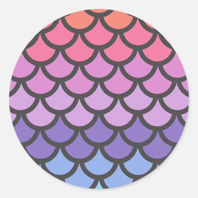 Sunset Ombre Mermaid Scales Classic Round Sticker (Front)
