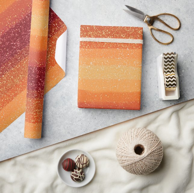 Sunset Ombre Mixed Orange Glitter Pattern Wrapping Paper (Crafts)