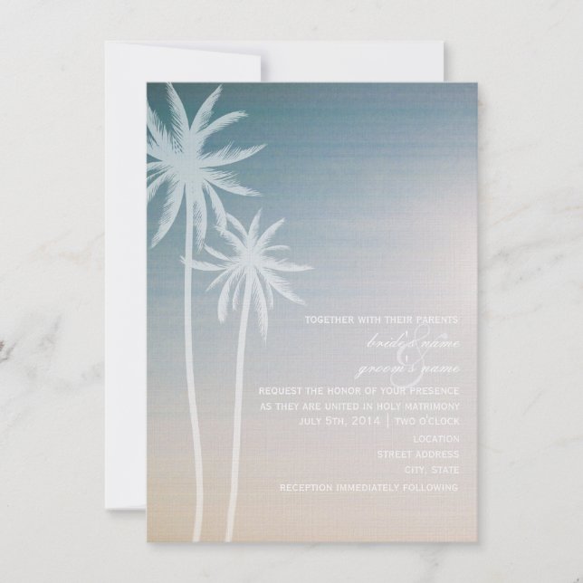 Sunset Ombré Palm Trees Beach Wedding Invitation (Front)