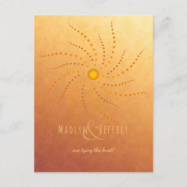 Sunset ombre sunny dots mandala save the date announcement postcard (Front)