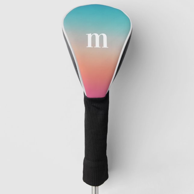 Sunset Ombre Turquoise to Pink Initial Golf Head Cover (Front)