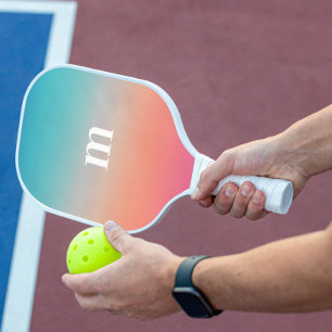 Sunset Ombre Turquoise to Pink Initial Pickleball Paddle