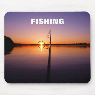 Sunset on a summer lake seen through a fishing rod mouse pad