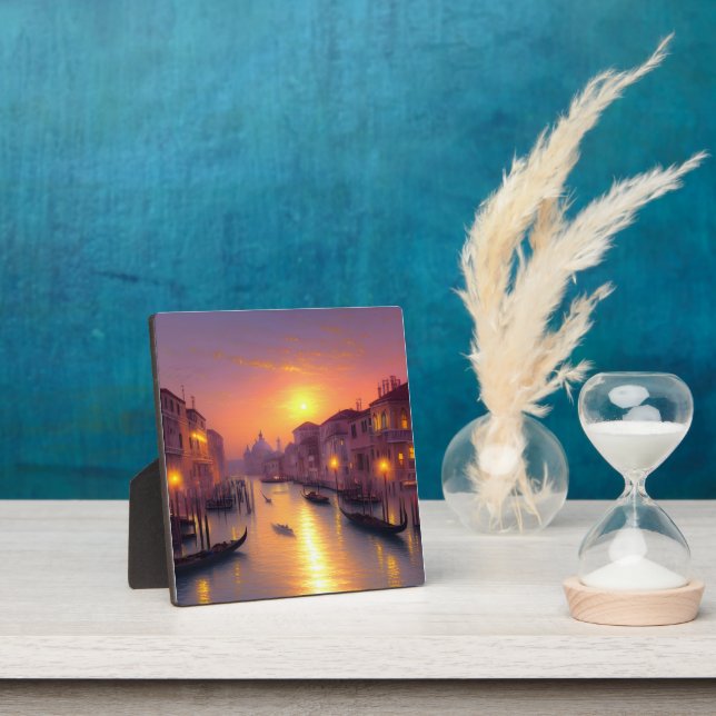 Sunset On A Venice Canal Digital Art Tabletop Plaque (Insitu)